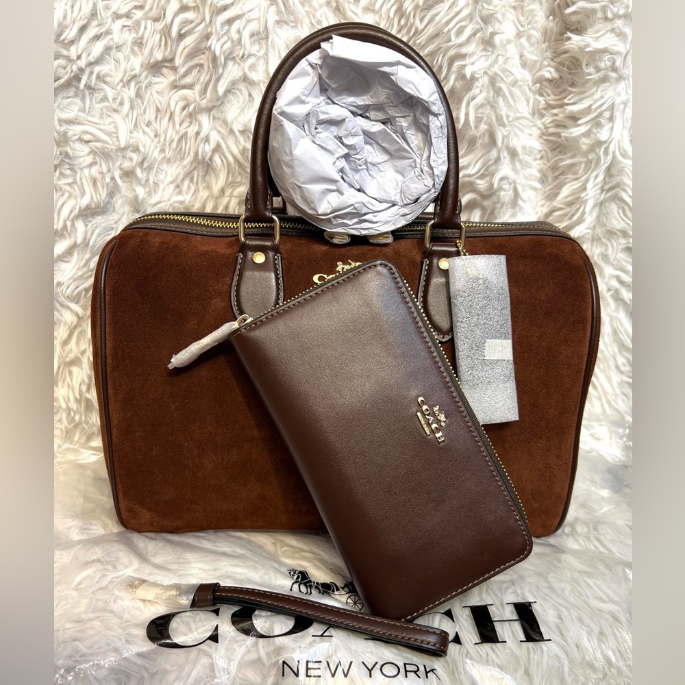 🤎🤎COACH Authentic Rowan Large Vintage Brown Suede Satchel Bag🤎🤎NWT - Picture 6 of 17